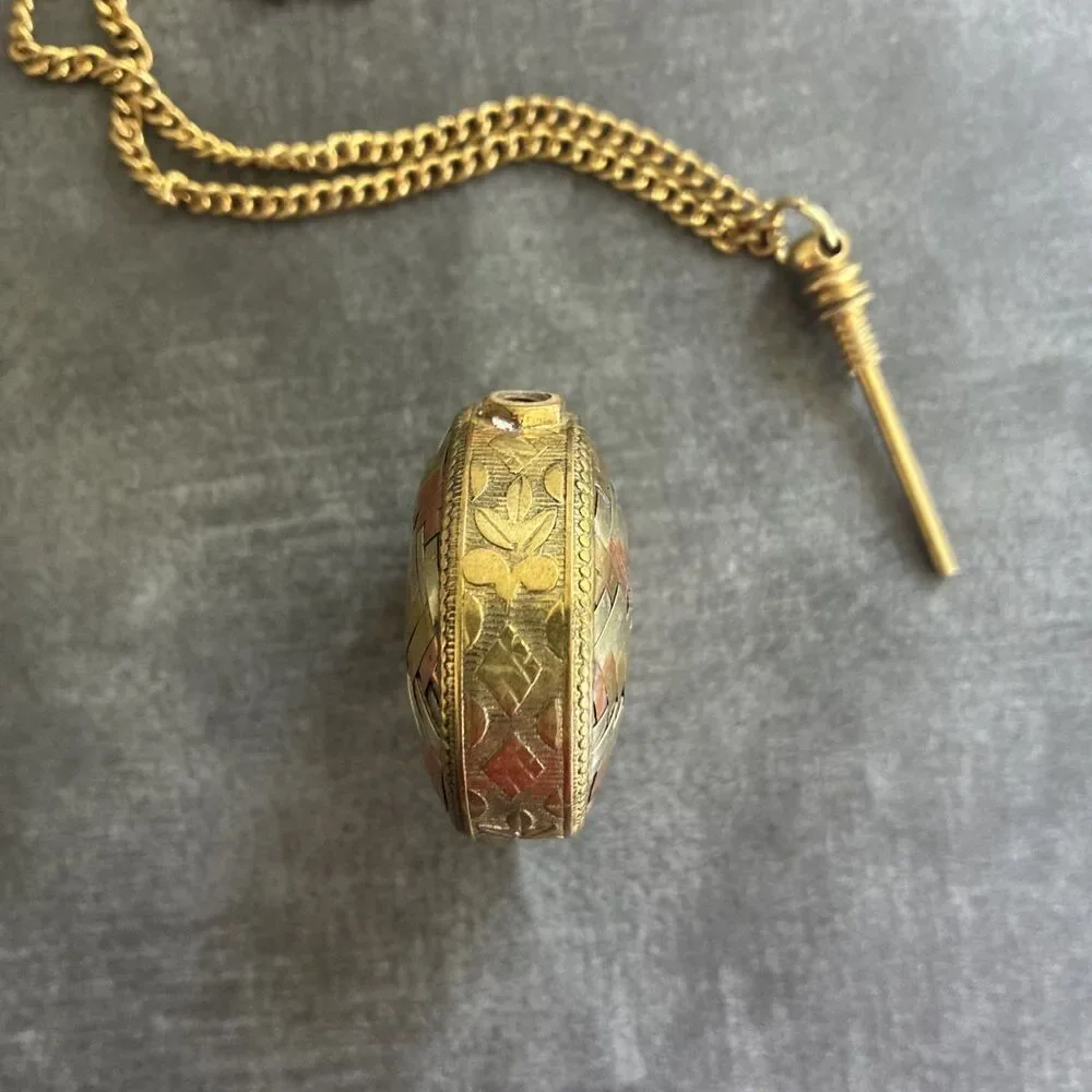 Vintage Perfume Bottle Necklace Pendant Chatelaine Woven Mixed Metal Flask 1.6oz